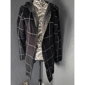 Women's By Design Open Cardigan Hooded Sweater Size Large Black & White Pockets